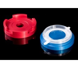 DEV-5030. The blue part centers 'adhesive ring and dish'. The red part centers the glass.